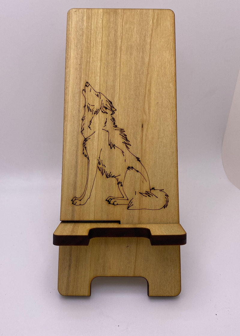 Wooden Cell Phone Holder - Wolf