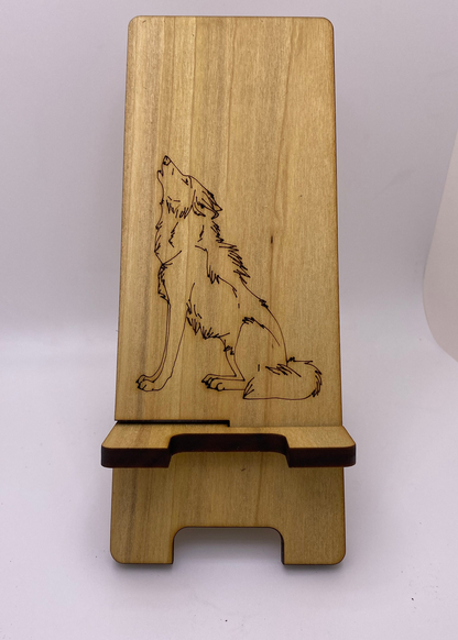 Wooden Cell Phone Holder - Wolf