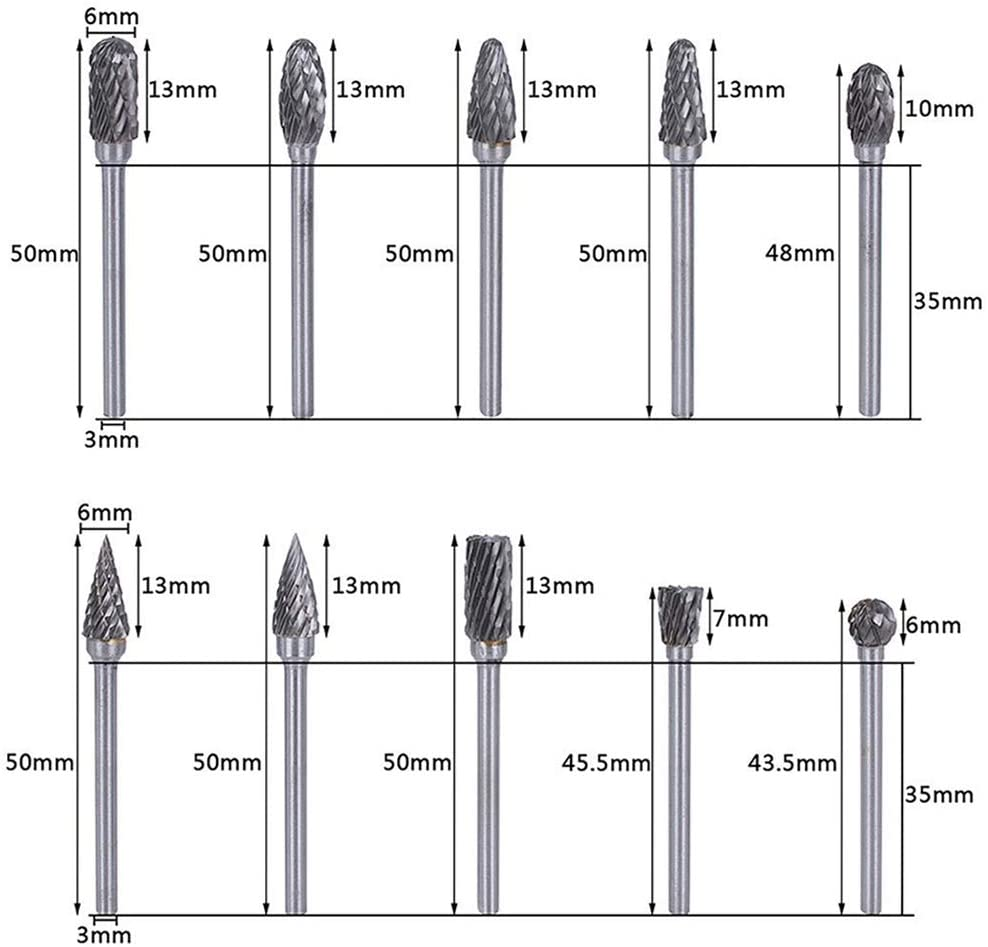 Double Cut Carbide Rotary Burr Set