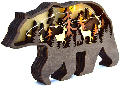 Forest Bear Animal Wooden Statue (Medium with Light)