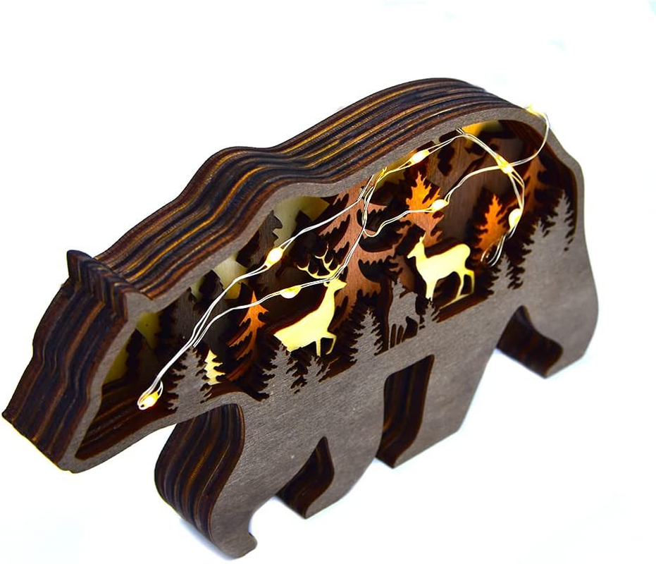 Forest Bear Animal Wooden Statue (Medium with Light)