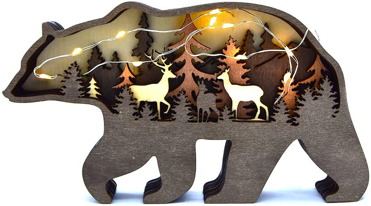 Forest Bear Animal Wooden Statue (Medium with Light)