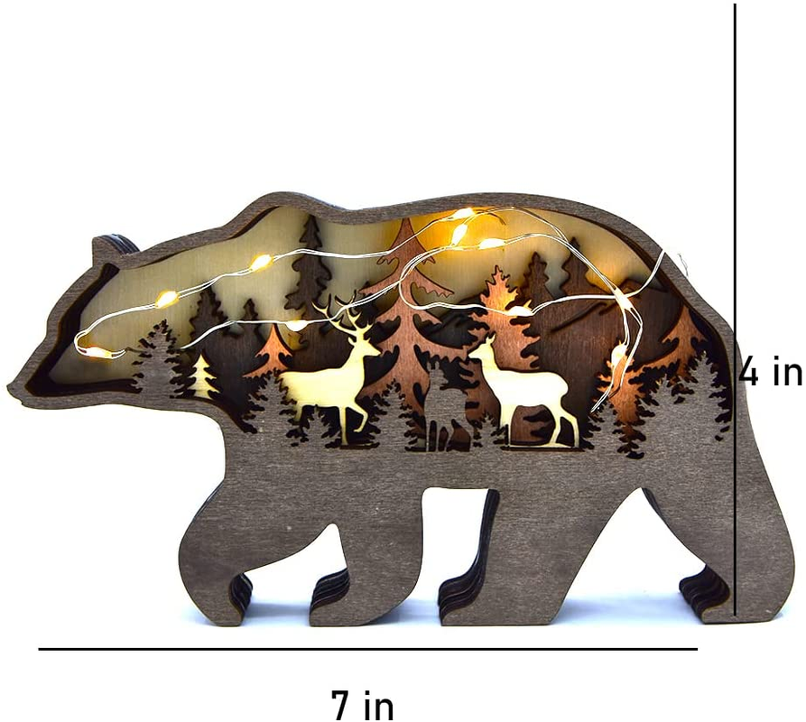 Forest Bear Animal Wooden Statue (Medium with Light)