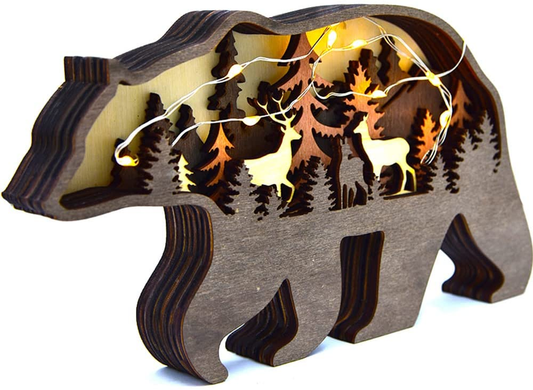 Forest Bear Animal Wooden Statue (Large with Light)