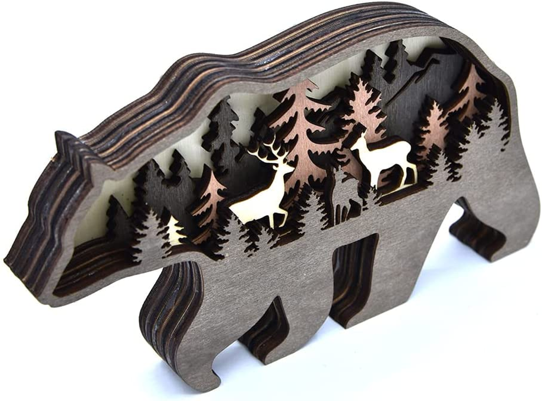 Forest Bear Animal Wooden Statue (Large with Light)